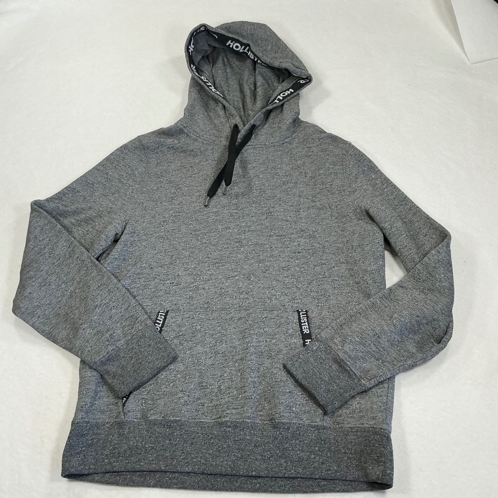 Hollister California Mens Grey Heathered Logo Tape Pullover Hoodie Medium